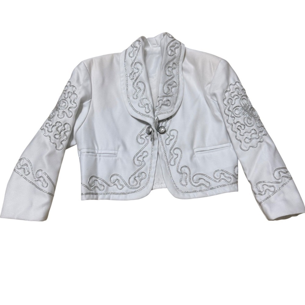 Mariachi Charro Suit Kids White Silver Embroidered 4-Piece Set Size 4T Boys - Picture 3 of 16